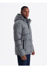 Ombre Clothing - Casualowa kurtka męska puffer z wełną – szary melanż V1 - Rozmiar: L. Okazja: na co dzień. Typ kołnierza: kołnierzyk stójkowy. Kolor: szary. Materiał: wełna. Długość: długie. Wzór: melanż. Styl: casual #2