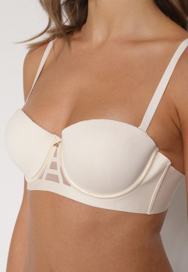 Born2be - Jasnobeżowy Gładki Biustonosz Balkonetka Dalilin. Kolor: beżowy. Wzór: gładki