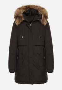 Born2be - Czarna Casualowa Kurtka Parka z Kapturem z Futerkiem Nallorea. Okazja: na co dzień. Typ kołnierza: kaptur. Kolor: czarny. Materiał: futro. Styl: casual #3