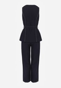 Renee - Granatowy Garniturowy Komplet Spodnie o Szerokim Kroju i Kamizelka z Paskiem Danynril. Kolor: niebieski #8