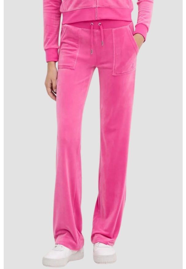 Juicy Couture - JUICY COUTURE Różowe damskie spodnie welurowe Del Ray Pocket Pant, Rozmiar M. Kolor: różowy. Materiał: welur
