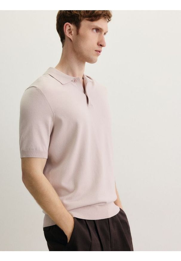 Reserved - Sweter polo z wiskozą - pastelowy róż. Typ kołnierza: polo. Kolor: różowy. Materiał: wiskoza