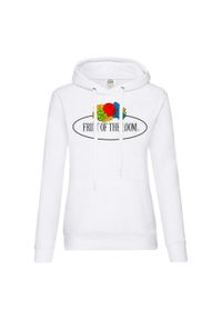 FRUIT OF THE LOOM - Damska Bluza Z Kapturem Z Nadrukiem Logo W Stylu Vintage. Typ kołnierza: kaptur. Kolor: biały. Wzór: nadruk #1