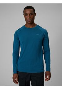 4f - 4F Longsleeve trekkingowy szybkoschnący z wełną merino męski - turkusowy L. Kolor: turkusowy. Materiał: wełna. Długość rękawa: długi rękaw. Długość: długie. Sport: turystyka piesza #1