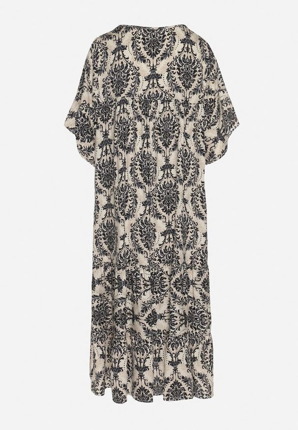 Born2be - Czarna Sukienka z Bawełną w Abstrakcyjny Wzór Filindela. Okazja: na spacer, na co dzień. Kolor: czarny. Materiał: bawełna. Wzór: aplikacja. Styl: casual, elegancki, klasyczny