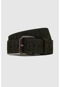 Aeronautica Militare - AERONAUTICA MILITARE Skórzany zielony pasek męski z wypukłymi napisami, Rozmiar 100. Kolor: zielony. Materiał: skóra. Wzór: napisy #1