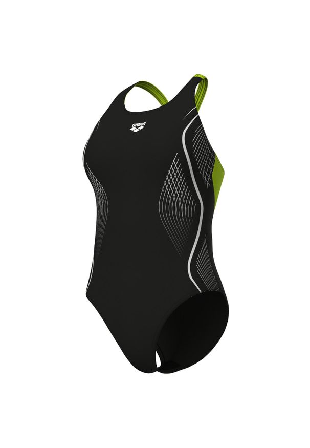 Damski kostium kąpielowy 1-częściowy Arena Grid V Back Graphic. Kolor: czarny