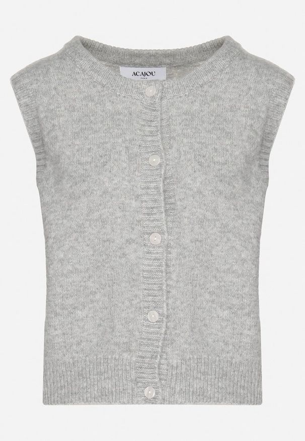 Born2be - Jasnoszara Rozpinana Kamizelka z Wełną Eravina. Okazja: na co dzień. Kolor: szary. Materiał: wełna. Styl: klasyczny, casual, elegancki