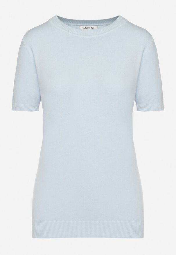 Born2be - Jasnoniebieski Sweter z Ozdobnymi Ściągaczami Sanarella. Okazja: na co dzień. Kolor: niebieski. Materiał: jeans. Wzór: aplikacja. Styl: casual, elegancki