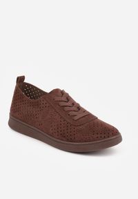 Renee - Brązowe Sneakersy z Ażurowymi Wycięciami Telanoria. Okazja: na co dzień. Kolor: brązowy. Materiał: jeans. Wzór: ażurowy. Sezon: lato. Obcas: na obcasie. Wysokość obcasa: niski #5