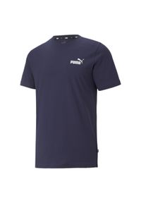 Puma - Męska koszulka Essentials z małym logo PUMA Peacoat Blue. Kolor: fioletowy, niebieski, wielokolorowy