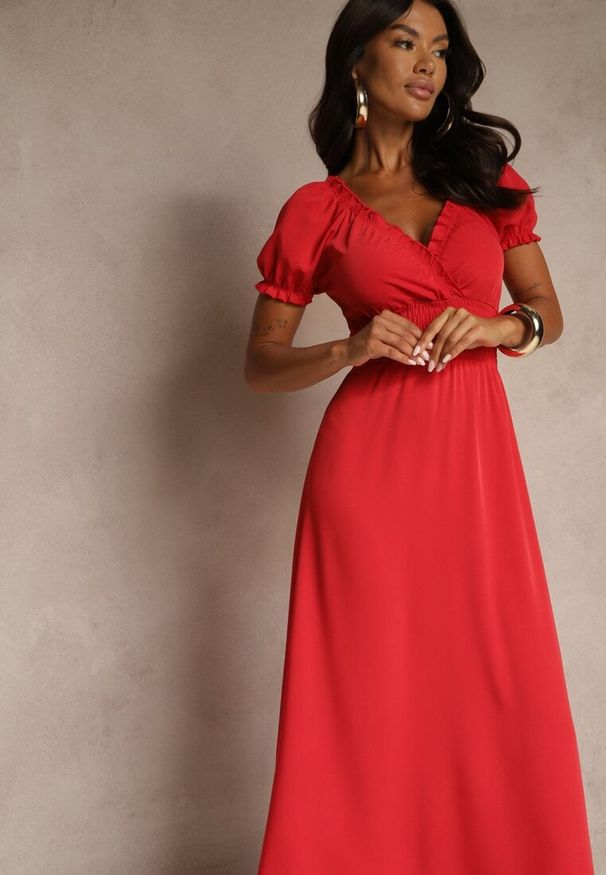 Renee - Czerwona Sukienka z Bufiastymi Rękawami Dolirrea. Okazja: na co dzień. Kolor: czerwony. Typ sukienki: proste. Styl: klasyczny, casual, elegancki