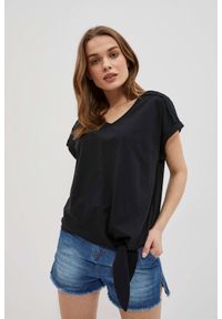 MOODO - T-shirt z wiązaniem czarny. Kolor: czarny. Materiał: bawełna #1