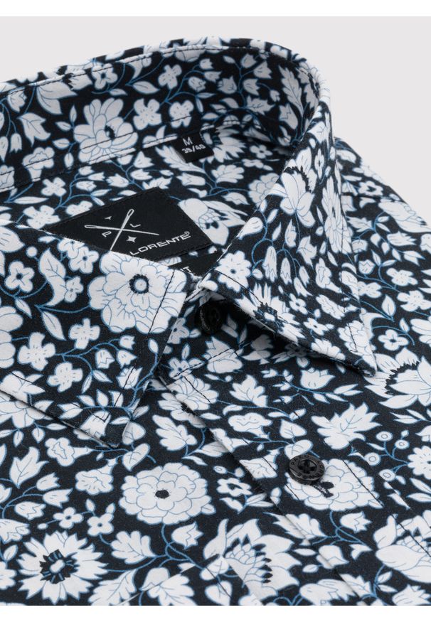 Pako Lorente - PAKO LORENTE – Czarna koszula w białe kwiaty. Okazja: na co dzień. Kolor: czarny, biały, niebieski, wielokolorowy. Materiał: bawełna, jeans. Wzór: kwiaty. Styl: casual, elegancki