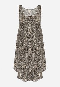 Born2be - Jasnobeżowa Rozkloszowana Sukienka z Bawełny w Panterkę Natiloria. Okazja: na co dzień. Kolor: beżowy. Materiał: bawełna. Długość rękawa: długi rękaw. Wzór: motyw zwierzęcy. Styl: casual, elegancki #2