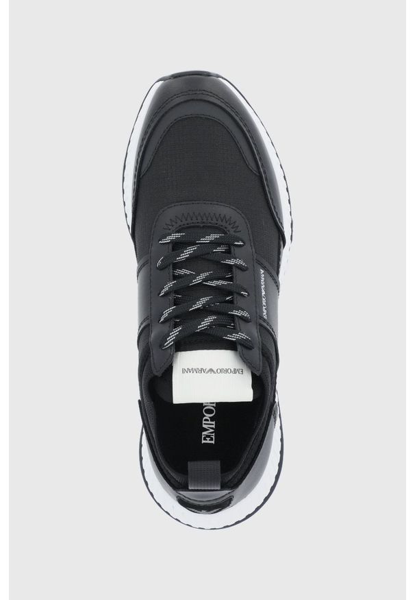 Emporio Armani Buty kolor czarny. Nosek buta: okrągły. Zapięcie: sznurówki. Kolor: czarny. Materiał: guma