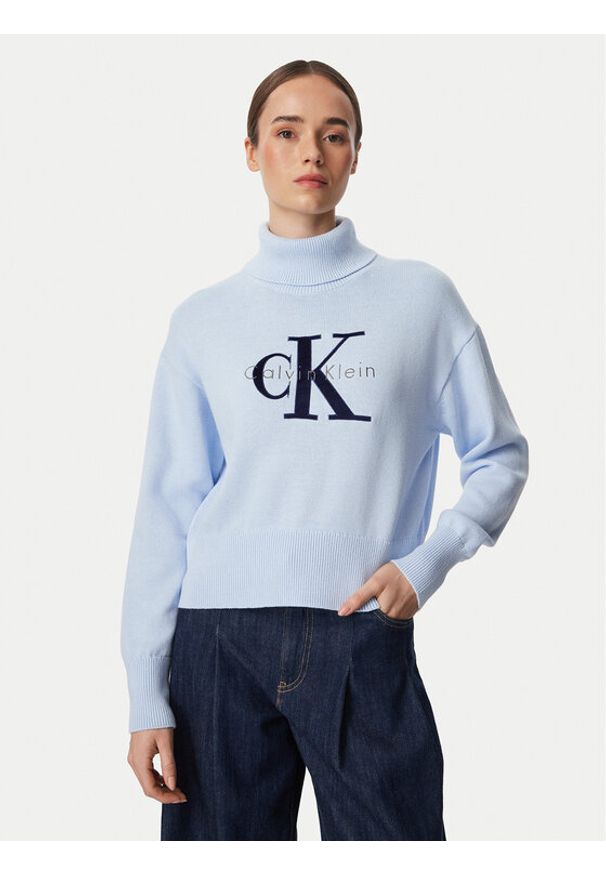 Calvin Klein Jeans Golf LV047H329G Niebieski jasny Regular Fit. Typ kołnierza: golf. Kolor: niebieski. Materiał: bawełna