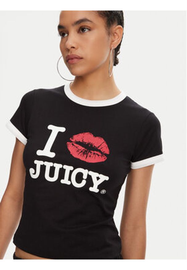 Juicy Couture T-Shirt I Kiss JCWCT125318 Czarny Slim Fit. Kolor: czarny. Materiał: bawełna