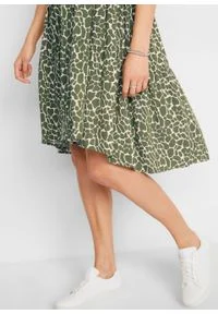Sukienka koszulowa LENZING™ ECOVERO™ bonprix beżowo-szaro-ciemny khaki w cętki leoparda. Kolor: szary. Materiał: wiskoza. Wzór: nadruk. Typ sukienki: koszulowe #5