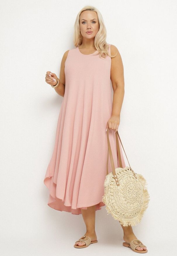 Born2be - Różowa Rozkloszowana Sukienka z Bawełną Nairilo. Okazja: na spacer. Kolor: różowy. Materiał: bawełna. Sezon: lato. Styl: klasyczny, elegancki