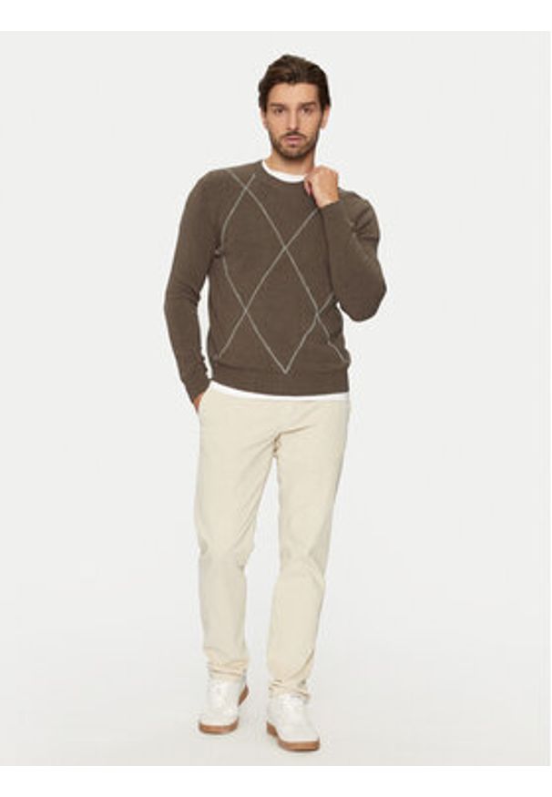 Sisley Sweter 1QPST103W Brązowy Regular Fit. Kolor: brązowy. Materiał: syntetyk, bawełna
