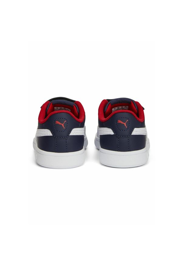 Puma - Dziecięce skórzane sneakersy Smash 3.0 V PUMA Navy White For All Time Red Blue. Kolor: biały, wielokolorowy, niebieski. Materiał: skóra