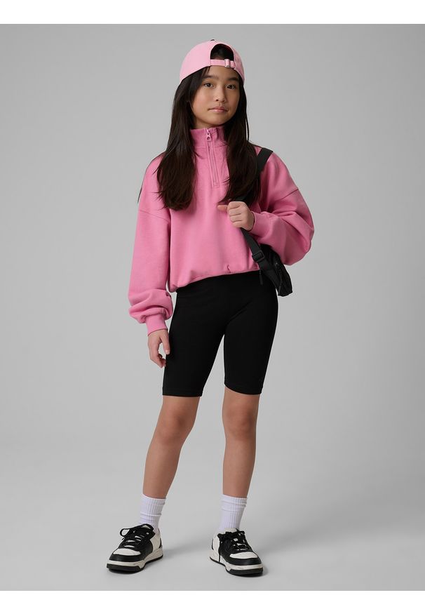 4f - 4F Legginsy kolarki dzianinowe dziewczęce - czarne 134 (8-9 lat). Okazja: na spacer, na co dzień. Stan: podwyższony. Kolor: czarny. Materiał: dzianina. Sezon: lato. Styl: casual