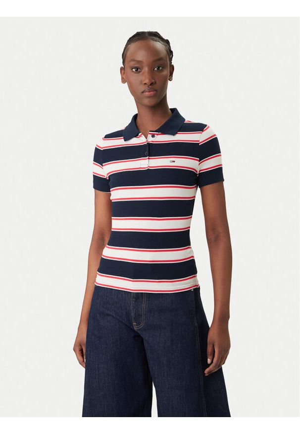 Tommy Jeans Polo DW0DW22327 Granatowy Slim Fit. Typ kołnierza: polo. Kolor: niebieski. Materiał: bawełna