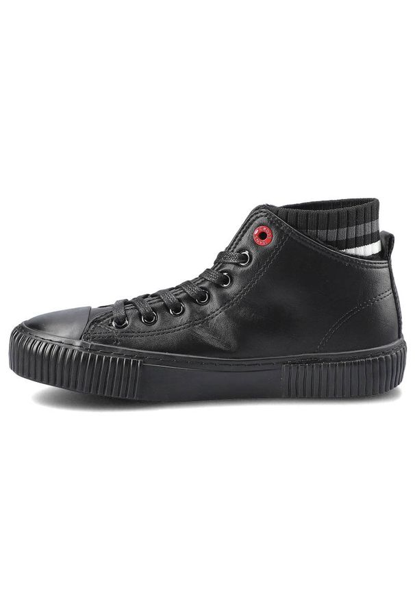 Czarne Sneakersy Damskie Cross Jeans Modne Obuwie. Okazja: na co dzień. Wysokość cholewki: przed kolano. Zapięcie: sznurówki. Kolor: czarny. Materiał: guma, syntetyk, materiał. Szerokość cholewki: normalna