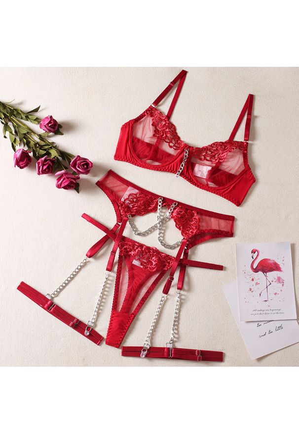 Intica - Komplet bielizny z łańcuszkiem na specjalne okazje Zonia. Kolor: czarny. Materiał: materiał, skóra