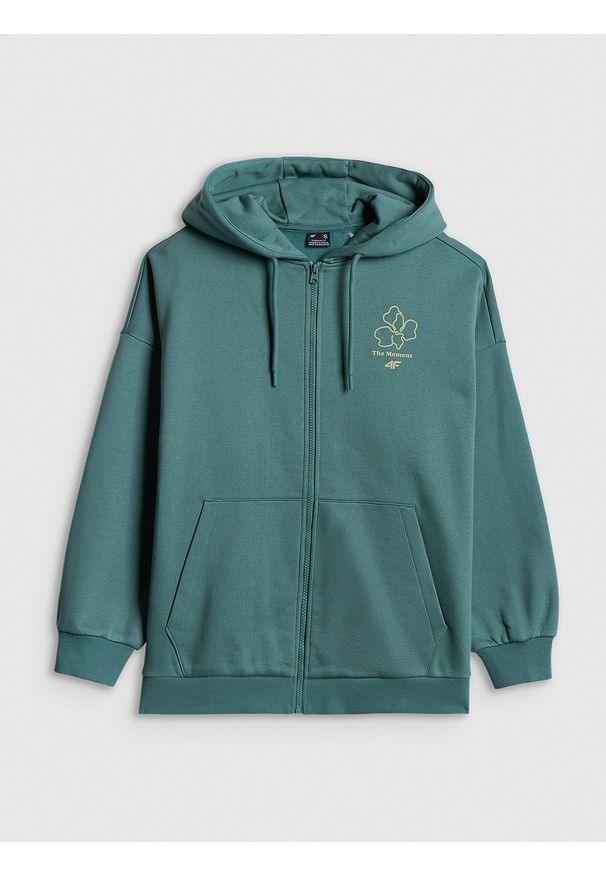 4f - 4F Bluza dresowa loose z kapturem damska - turkusowa S. Okazja: na co dzień. Typ kołnierza: kaptur. Kolor: turkusowy. Materiał: dresówka. Styl: casual