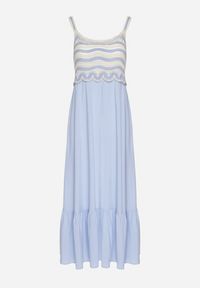 Born2be - Niebieska Sukienka Rozkloszowana na Ramiączkach z Wiskozy Ozdobiona Haftami Efradea. Okazja: na co dzień. Kolor: niebieski. Materiał: wiskoza. Długość rękawa: na ramiączkach. Wzór: aplikacja, haft. Styl: casual, klasyczny #3