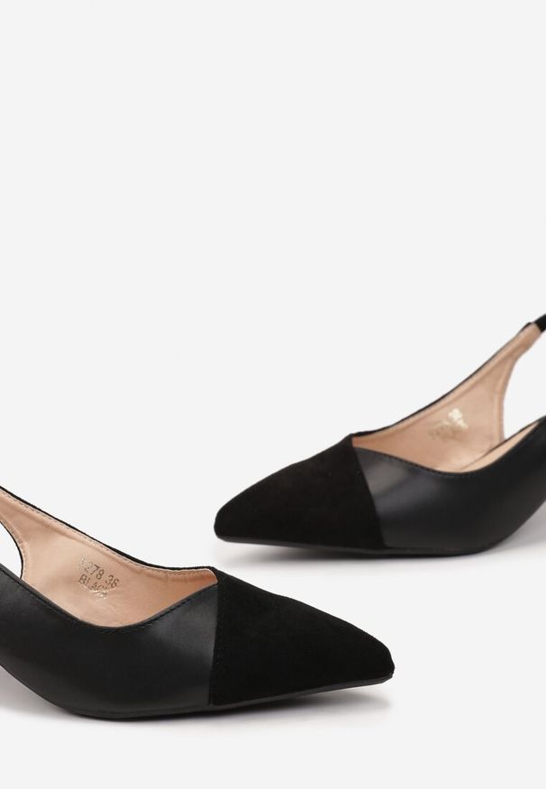 Renee - Czarne Sandały na Obcasie Kaczuszka ze Szpiczastym Noskiem Reinera. Nosek buta: szpiczasty. Kolor: czarny. Obcas: na obcasie. Wysokość obcasa: średni