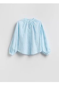 Reserved - Koszula z haftowanym wzorem - jasnoniebieski. Kolor: niebieski. Materiał: bawełna. Wzór: haft #1