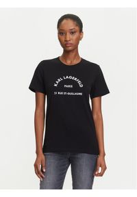 Karl Lagerfeld - KARL LAGERFELD T-Shirt A3W17105 Czarny Regular Fit. Typ kołnierza: dekolt w karo. Kolor: czarny. Materiał: bawełna