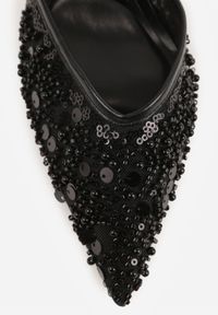 Born2be - Czarne Szpilki z Odkrytą Piętą i Cekinami Vikiraena. Okazja: na randkę, na ślub cywilny, na wesele. Kolor: czarny. Obcas: na szpilce. Styl: elegancki, klasyczny #7