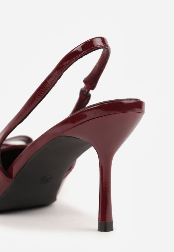 Born2be - Bordowe Sandały Szpilki Lakierowane Vices z Odkrytą Piętą i Ozdobną Kokardą Valozi. Okazja: na co dzień. Zapięcie: sprzączka. Kolor: czerwony. Materiał: lakier. Obcas: na szpilce. Styl: elegancki, klasyczny, casual. Wysokość obcasa: średni