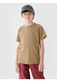 4f - 4F T-shirt gładki dziewczęcy - beżowy 146 (10-11 lat). Okazja: na co dzień. Kolor: beżowy. Materiał: dzianina, bawełna, jersey. Długość rękawa: krótki rękaw. Długość: krótkie. Wzór: gładki. Sezon: lato. Styl: klasyczny, sportowy, casual