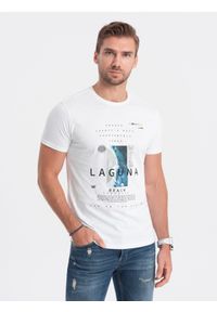 Ombre Clothing - T-shirt męski bawełniany z nadrukiem - biały V1 S1737 - XXL. Kolor: biały. Materiał: bawełna. Długość rękawa: krótki rękaw. Długość: krótkie. Wzór: nadruk. Styl: klasyczny #5
