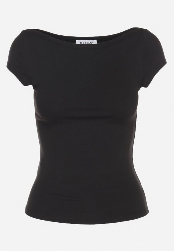 Born2be - Czarny T-shirt z Bawełny o Dopasowanym Kroju z Dekoltem w Łódkę Galerissa. Kolor: czarny. Materiał: bawełna. Styl: elegancki