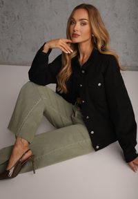 Renee - Czarna Jeansowa Kurtka z Bawełny Perilopei. Okazja: na co dzień. Kolekcja: plus size. Kolor: czarny. Materiał: bawełna, jeans. Styl: casual #6