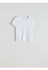Reserved - T-shirt z merceryzowanej bawełny - złamana biel. Materiał: bawełna