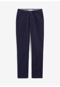 bonprix - Spodnie chinosy slim fit z regulowaną talią, straight. Okazja: na co dzień. Kolor: niebieski. Styl: casual #1