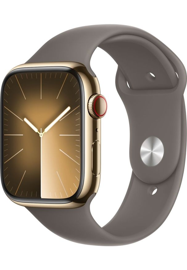 APPLE - Smartwatch Apple Watch 9 GPS+Cellular 41mm stalowy Złoty | Popielaty Brąz pasek sportowy S/M. Rodzaj zegarka: smartwatch. Kolor: brązowy, wielokolorowy, złoty, szary. Materiał: materiał. Styl: sportowy