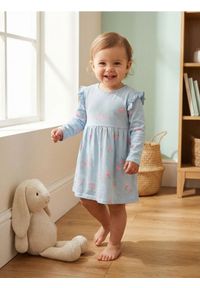 Sinsay - Bawełniana sukienka dresowa ze wzorem w kwiaty - niebieski. Kolor: niebieski. Materiał: bawełna, dresówka. Wzór: kwiaty #1