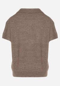 Born2be - Jasnobrązowy Sweter z Wełną z Krótkim Rękawem i Kołnierzykiem Tevalina. Kolor: brązowy. Materiał: wełna. Długość rękawa: krótki rękaw. Długość: krótkie. Styl: klasyczny, elegancki #4