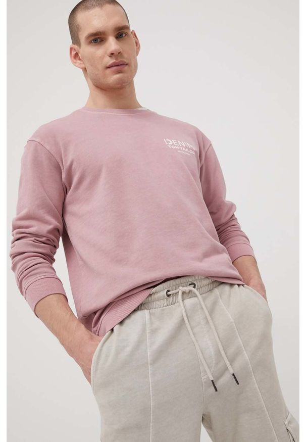 Tom Tailor bluza bawełniana męska kolor różowy z nadrukiem. Kolor: różowy. Materiał: bawełna. Wzór: nadruk