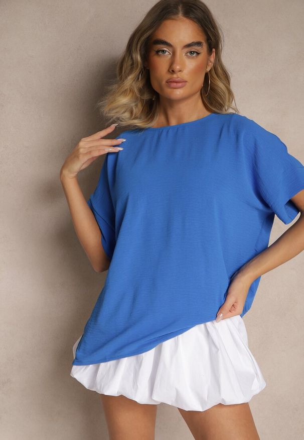 Renee - Niebieska Bluzka w Stylu Nietoperza Fadeasia. Kolor: niebieski