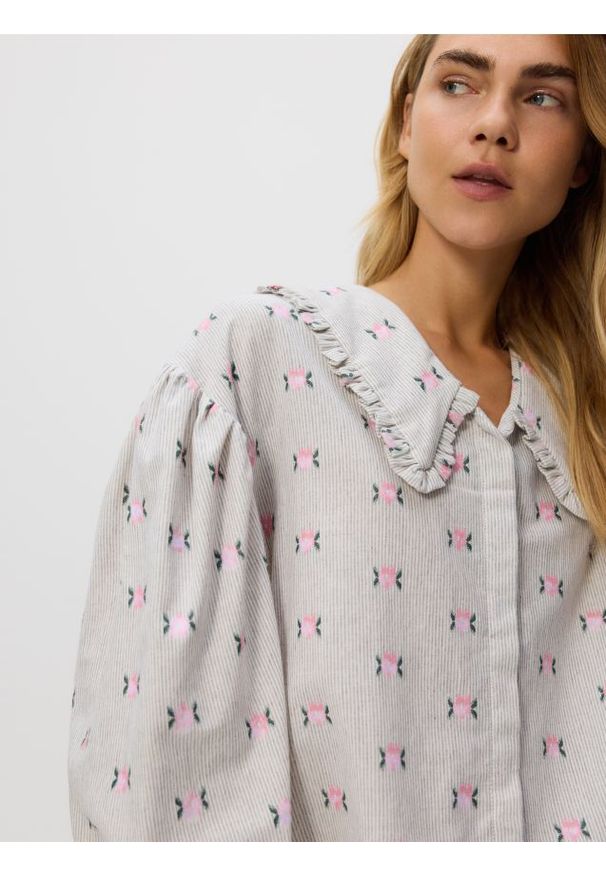 Reserved - Koszula z ozdobnym kołnierzem - wielobarwny. Materiał: bawełna, tkanina