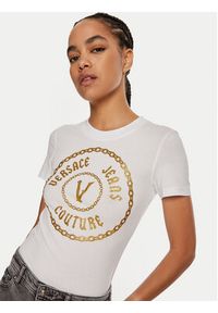 Versace Jeans Couture T-Shirt 77HAHT02 CJ03T Biały Slim Fit. Kolor: biały. Materiał: bawełna